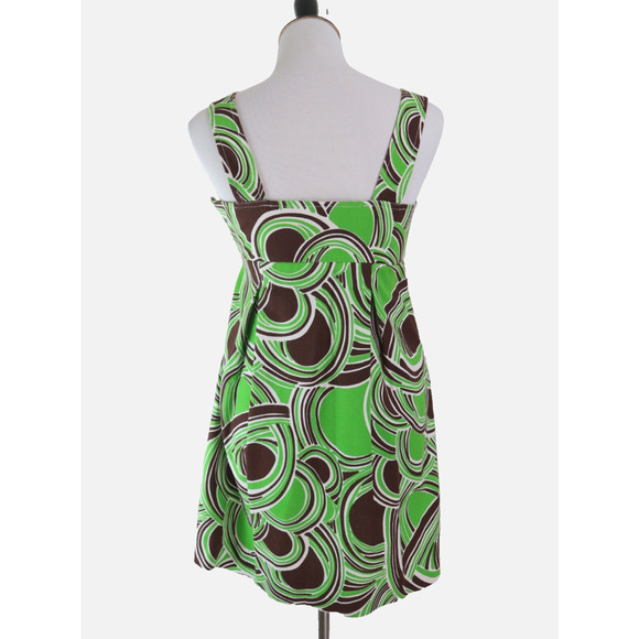 Tibi Size 4 Geometric Print 60s Style Mini Dress Cotton Green Brown - Picture 3 of 8